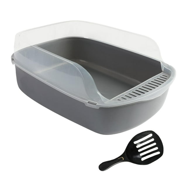 GROWTH TANK Cat Litter Box Kitty Litter Pan Semi Enclosed Durable High Sided Pet Gray