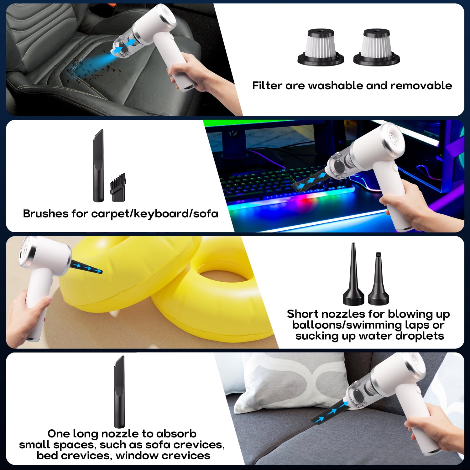 Dofulay Car Vacuum Cleaner Handheld Vacuum Cordless 5500Pa Strong Suction Clean for Home (White)