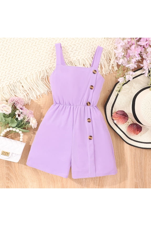 Toddler Girls Romper Sleeveless Solid Cami Jumpsuit Cotton One-Piece Harem Overalls Playsuit Summer Clothes for Kids