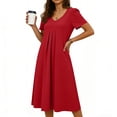thumbnail image 4 of Dresses for Women Plus Size Casual Womens Dresses Solid Color Summer Dresses Spring V-Neck Short Sleeved Dresses for Women with Pocket Women's Dresses, Red-S, 4 of 7
