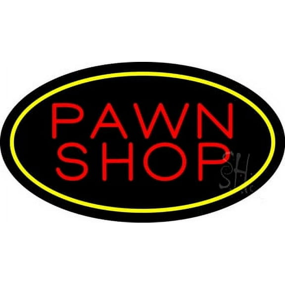 Pawn Shop Oval Yellow LED Neon Sign 13 x 24 - inches, Black Square Cut Acrylic Backing, with Dimmer - Bright and Premium built indoor LED Neon Sign for Pawn store interior decor, and stroefront.