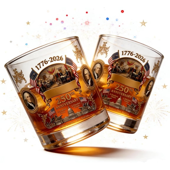 Whiskey Glass Set 2-Pack Patriotic 1776-2026 Design Commemorative Drinkware