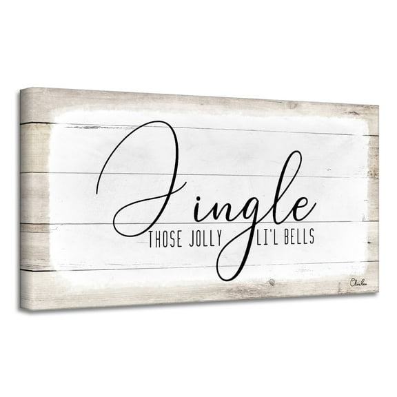 Crafted Creations Beige and White 'Jingle' Christmas Canvas Wall Art Decor 8" x 16"