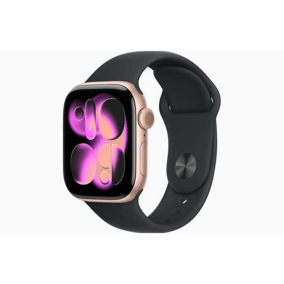 Restored Apple Watch Series 11 - GPS - 46mm Rose Gold Aluminum Case with Black Sport Band - S/M (Refurbished)