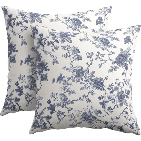Navy Blue Floral Pillow Covers 20x20 Inch Set of 2 Blue and Cream Chinoiserie Flower Outdoor Decorative Throw Pillows Vintage Rustic Toile Pillowcases Cushion Covers for Couch Home Decor