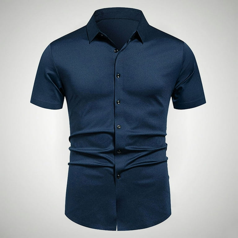 men's slim fit wrinkle free dress shirts Men's Blue Bamboo Wrinkle-Free Slim Fit Dress Shirt – Karako Suits main image 0