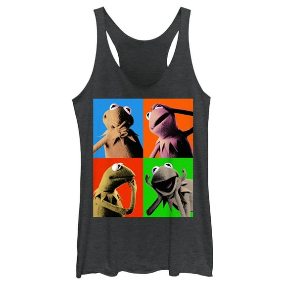 Women's The Muppets Kermit Pop Art Racerback Tank Top Black Heather X Large