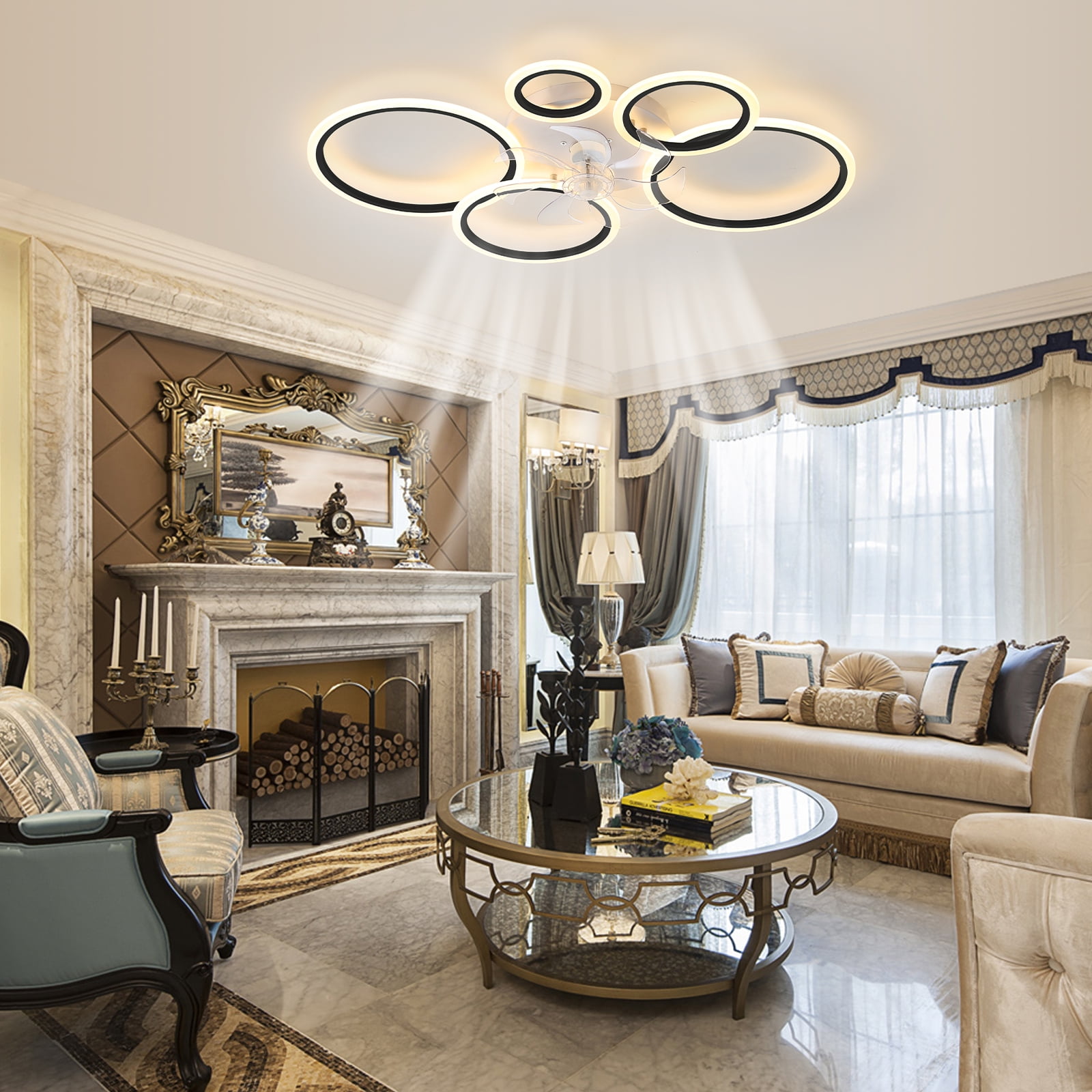Ceiling Fan with Lights Remote Control and APP Control, Dimmable with Remote 7 Blades 6 Speeds of Wind, Black