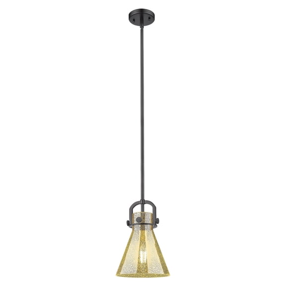 410-1SS-BK-G411-8ME Innovations Lighting Newton Cone - 1 Light Stem Hung Mini-Pendant-8 Inch Wide and 11.38 Inch Tall-Matte Black Finish-Mercury Glass
