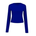 thumbnail image 3 of yunLCZ Basic T Shirts Womens Crewneck Long Sleeve Shirt Double Lined Basic Tees Side Ruched Going Out Crop Tops Women's Cap Sleeve Tank Tops Blue S, 3 of 4