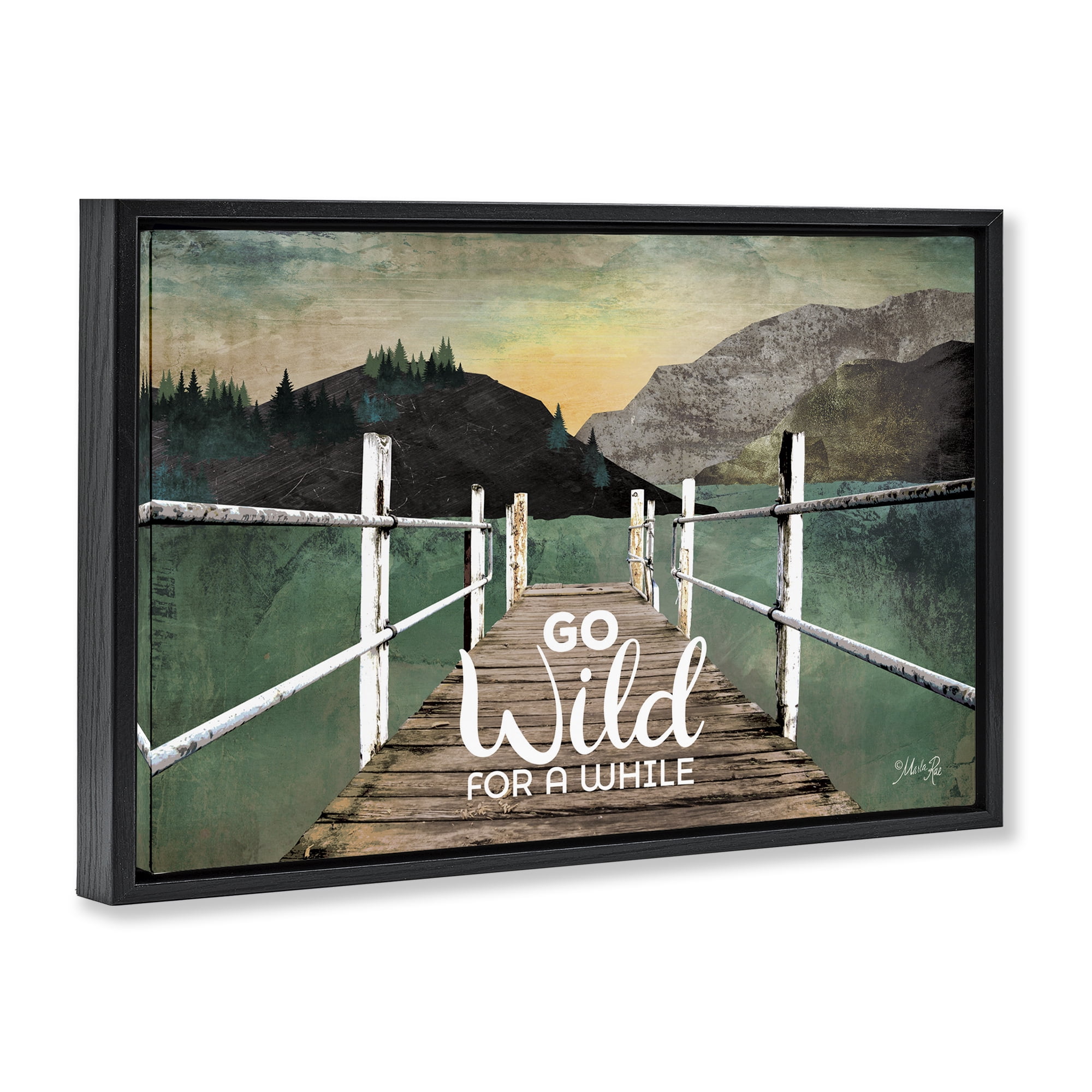 Stupell Industries Go Wild Rustic Phrase Landscape Painting Black Floater Framed Canvas Art Print Wall Art, 25 x 17