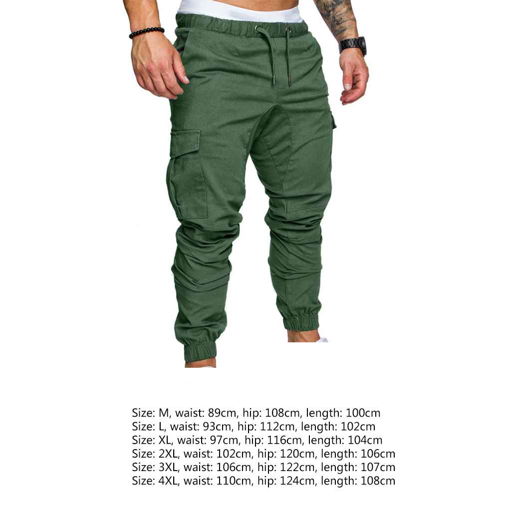 Mens Pocket Pants Casual Elastic String 