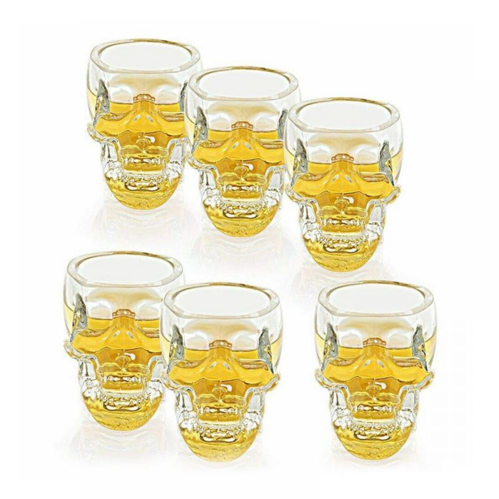 6 Pcs Skull Glass Wine Glass, Drinking Glass 2.8 oz Crystal Skull Cup，  Halloween Decorations Gifts