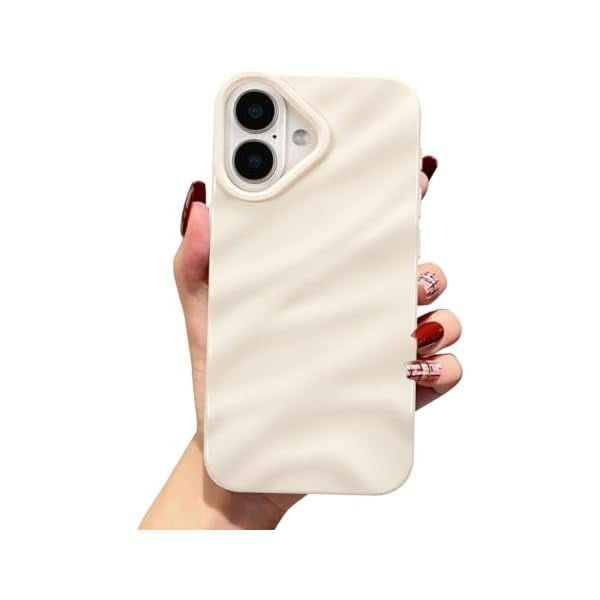 wonima44 Compatible with iPhone 17 Case, Cute Wave Water Ripple Pattern Case for Girls Women, Slim Satin Glossy Soft Silicone TPU Bumper Shockproof Protective Phone Cover for iPhone 17 - Beige