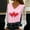 #0187-Pink, variant on Uootdi Love Heart Print Tops for Women V Neck Embroiderd Mesh Long Sleeve Blouse Patchwork Dressy Business Casual Tops Elegant Office Shirts Gift