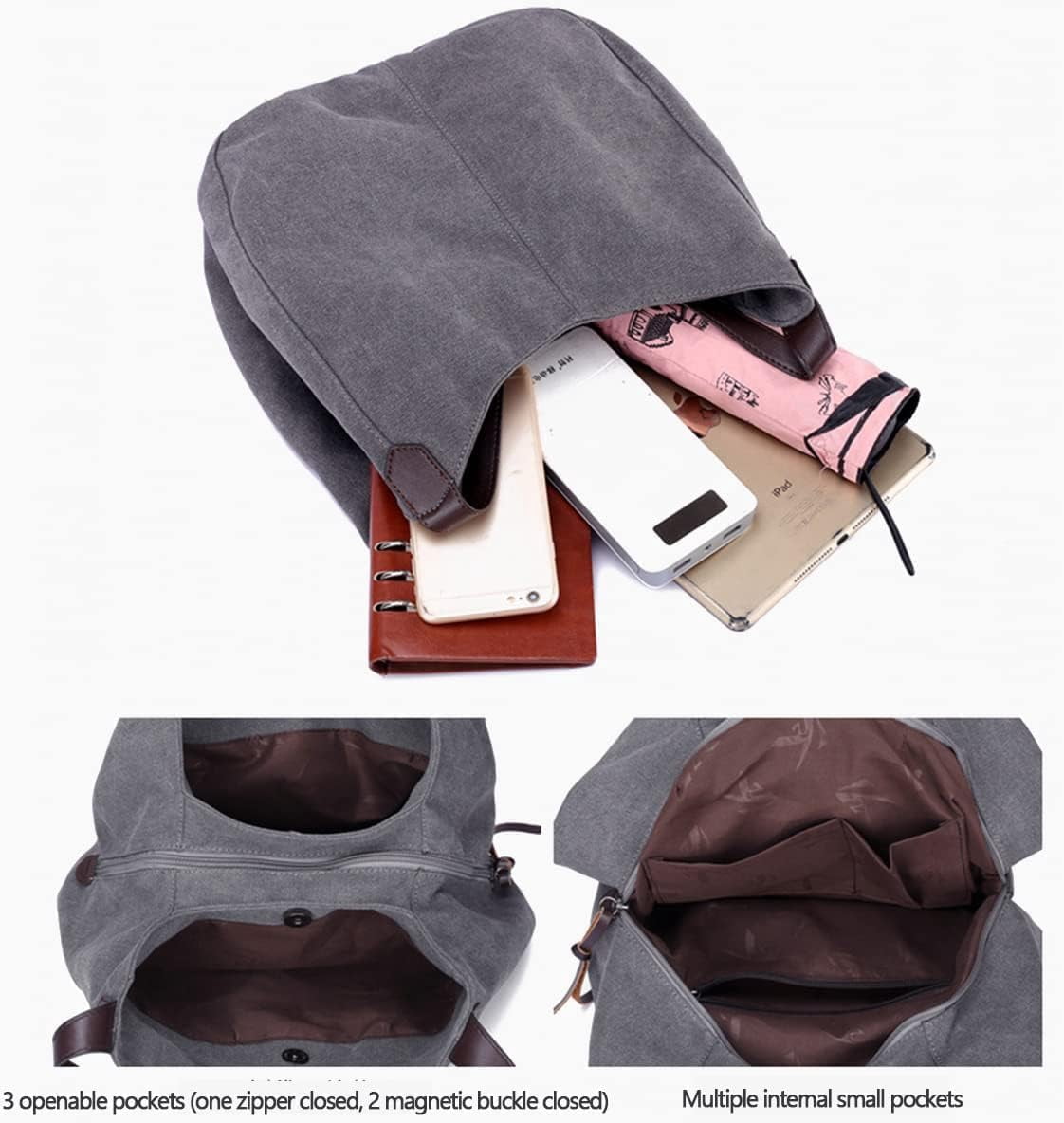 Women Canvas Hobo Purse Multi Pocket Handbags Shoulder Bags Tote Purses