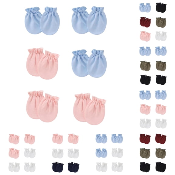 QWERTY 6 Pairs Mittens Set Solid Color Soft Knit Scratch Free Gloves for Babies 0 to 6 Months Cold Weather