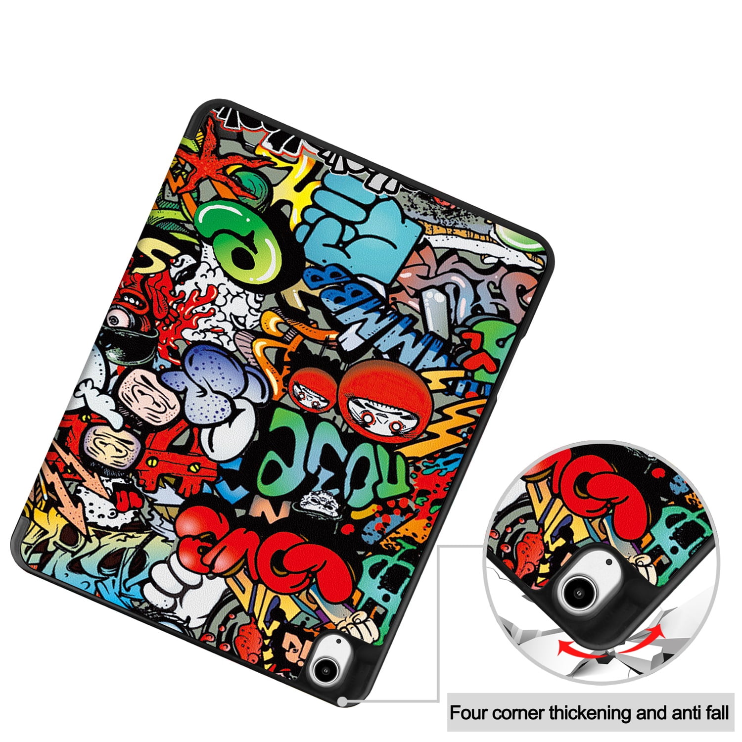 SaniMore for Apple iPad Air 13 (2024) Case, Auto Sleep/Wake, PU Leather Case with Tri-Fold Kickstand & Pencil Holder Shockproof Protective Cover for Women Men, Graffiti