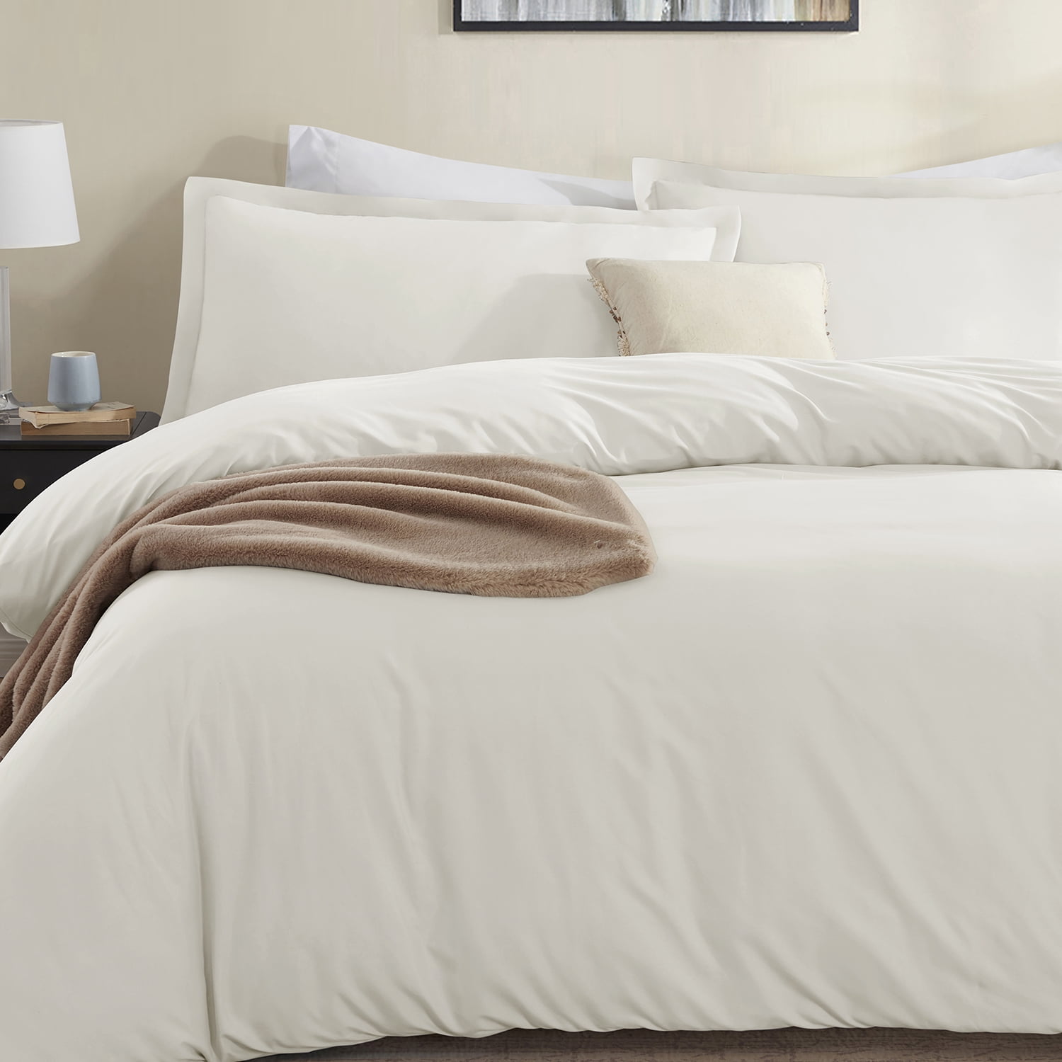 LammaLoe Duvet Cover King 3 Piece, Luxury Microfiber Bedding Sets with 2 Pillow Shams, Off white