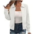 thumbnail image 2 of Womens Lightweight Full Zip up Jackets Long Sleeve Lapel Collar Coats Fall Winter Fashion Casual Outerwear New Fashion Jackets for Women White S, 2 of 7