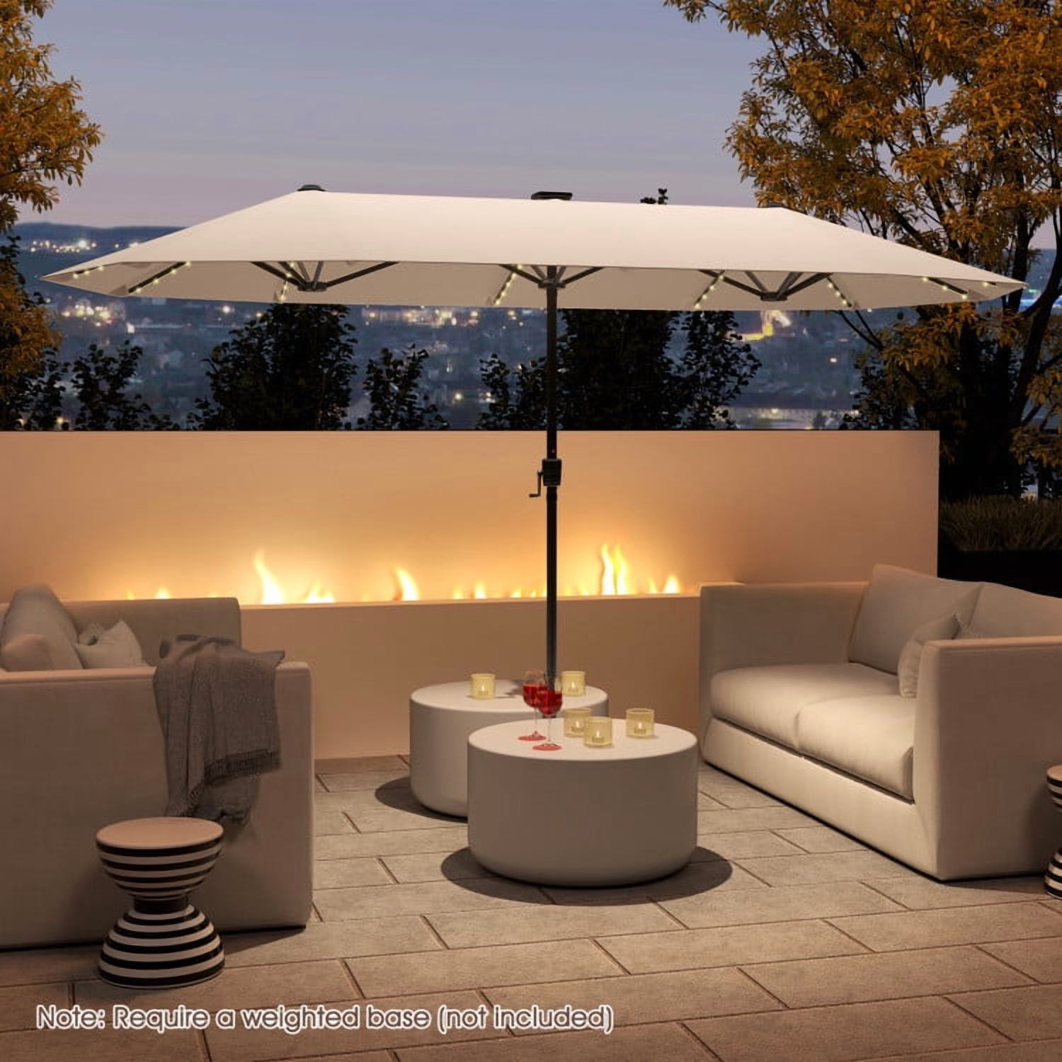 GVN Outdoor Patio Umbrella,Patio Umbrella,13 FT Large Patio Umbrella with LED Solar Lights and Crank Handle-Beige