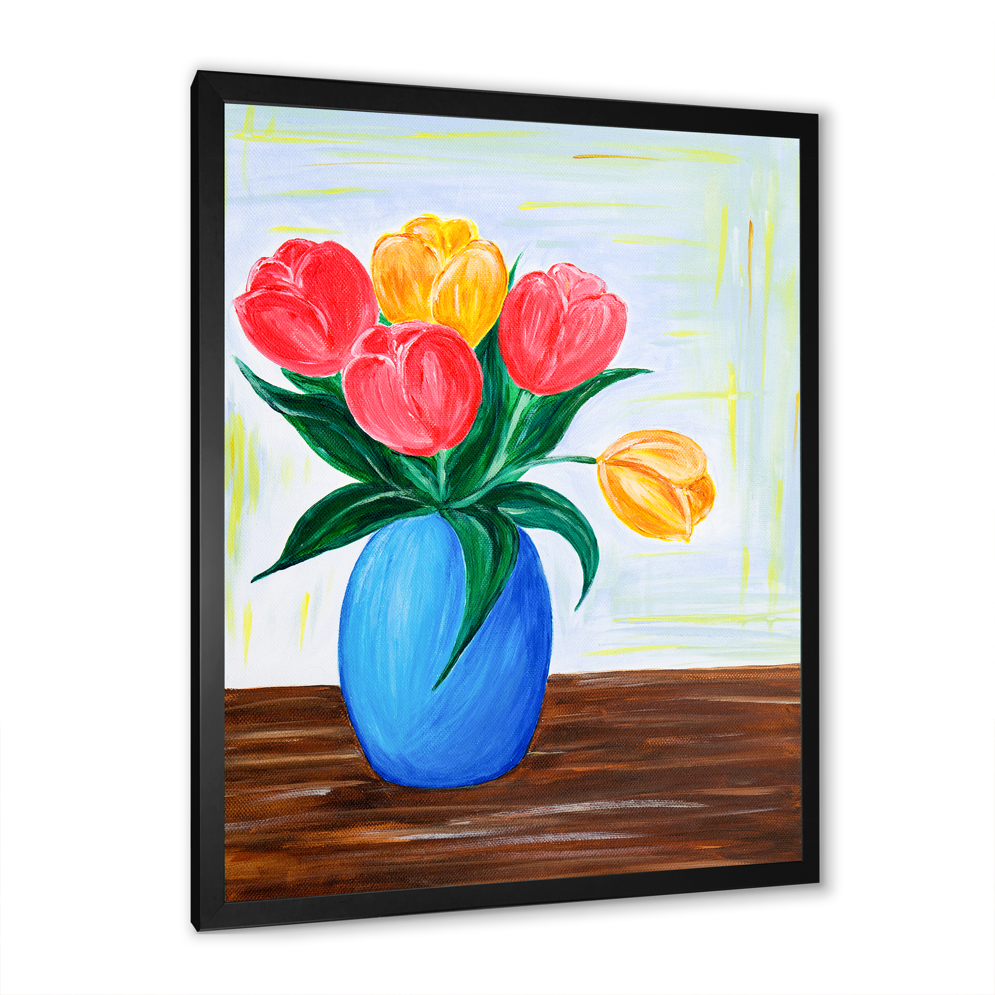 Designart 'Bouquet Of Orange and Red Tulips In A Vase' Traditional Framed Art Print