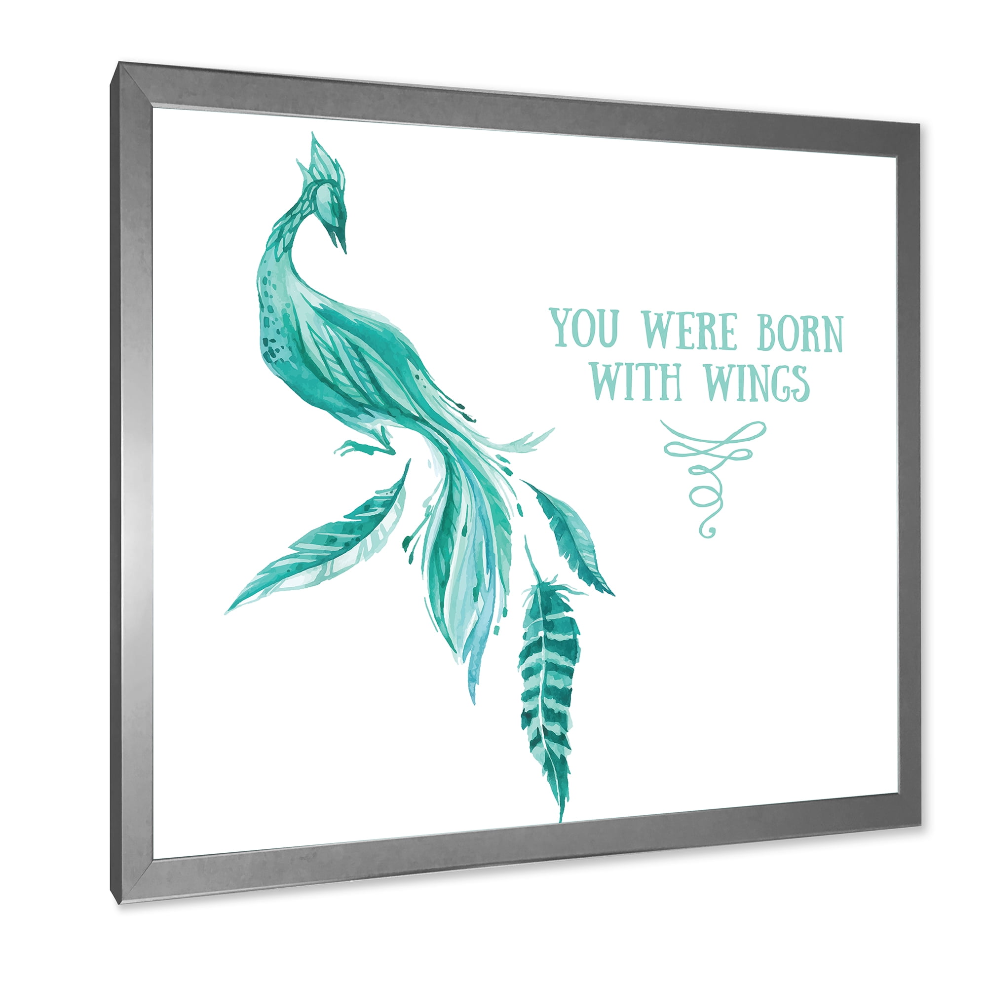 Designart 'Turquoise Bird You Were Born With Wings' Traditional Framed Art Print