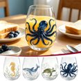 thumbnail image 3 of Artisanal Octopus Glassware, 2D Octopuses Stemless Wine Glasses, Handcrafted Marine Animal Bar Glass for Coastal Home Decor Ocean Lovers, 3 of 7