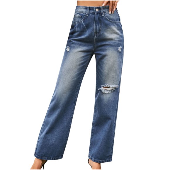 Bigersell Black Skinny Jeans for Men Wide Leg Jeans Sale Cute Jeans Taper Denim Pants Button Closure Distressed Pull On Jeans Female Stretch Fitted High Waist Full Length Pants Style J-121 Blue XXL