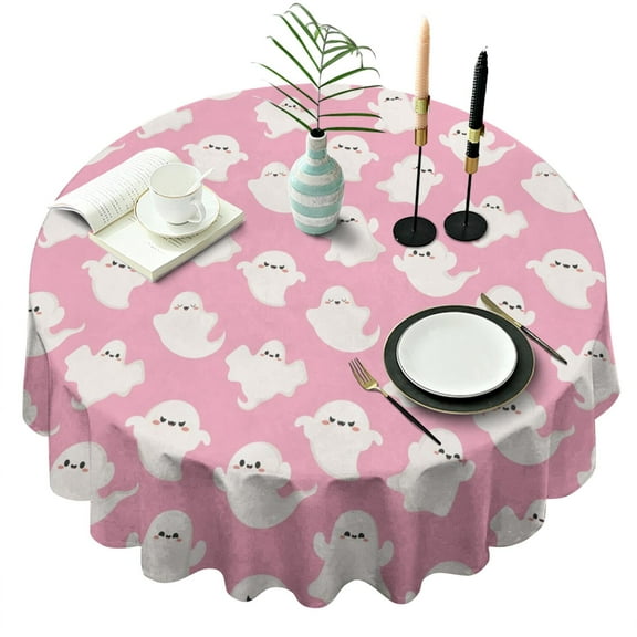 Retro Horror Tablecloth 60 Inch Round - Halloween Waterproof Machine Washable Vintage Gothic Design