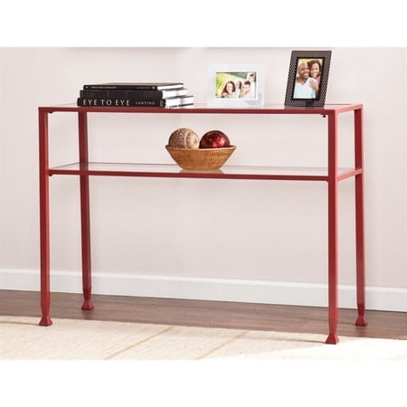 Southern Enterprises Glass Top Metal Console Table in Red ...