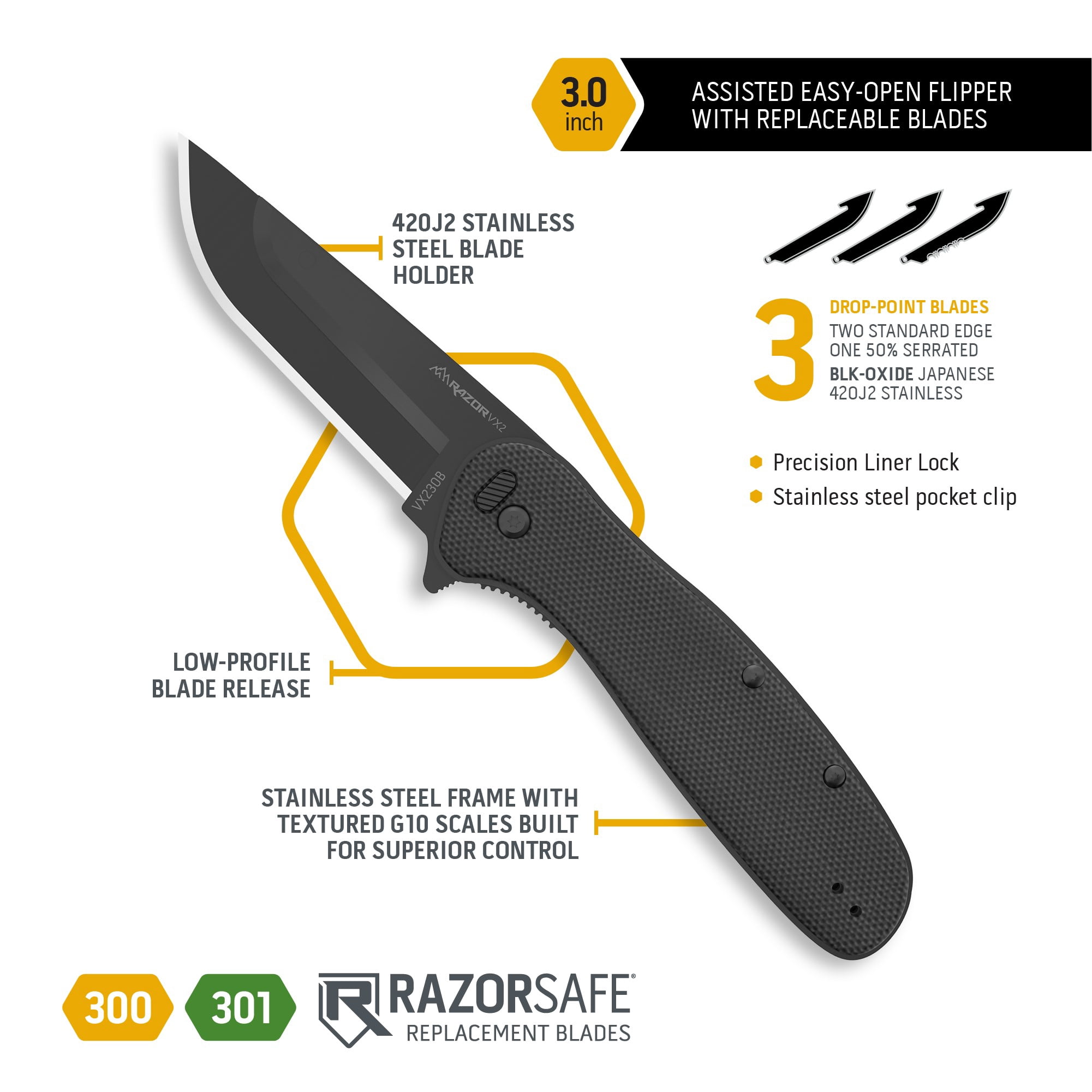 Outdoor Edge Razor VX2 with Black G10 Scales and Spring Assisted Opening