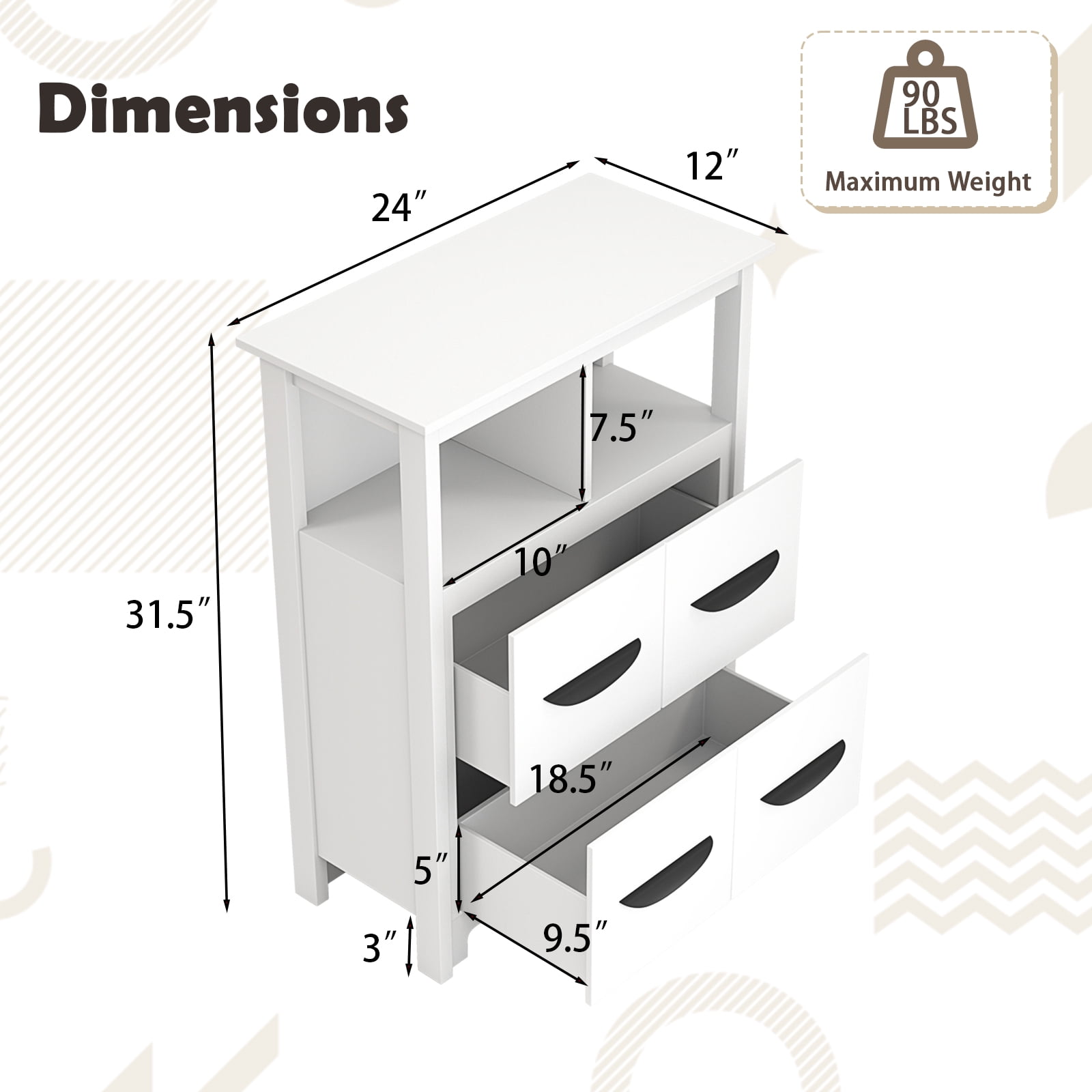 Giantex 24" Floor Cabinet, Modern Storage Cabinet, Free-standing Side Cabinet w/2 Drawers
