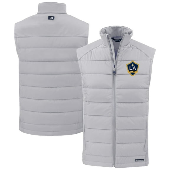 Men's Cutter & Buck Gray LA Galaxy Evoke Hybrid Eco Softshell Recycled Full-Zip Vest