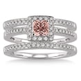 thumbnail image 2 of 2 Carat Morganite & Diamond Trio set Halo Ring on 10k White Gold, 2 of 2