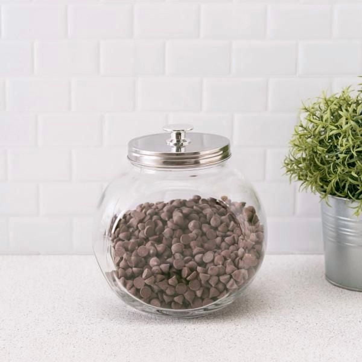 Large 91 oz. Round Glass Candy Storage Jar with Stainless Steel Top, Clear