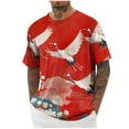 thumbnail image 1 of Chemise à Manches Courtes Imprimée pour Hommes, Col Rond, Mélange Coton Lin Polyester, Haut Décontracté Respirant, Coupe Confortable et Douce, pour l'Extérieur Ou le Quotidien, 1 of 5