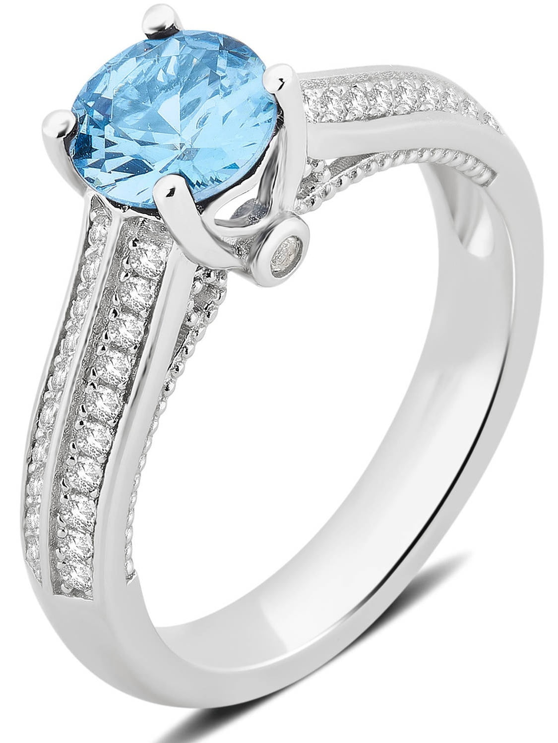 Arista Created Blue Topaz and White Sapphire Gemstone Women's Fashion Ring in Sterling Silver
