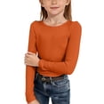 thumbnail image 4 of Tfken Summer T-Shirts For Girls Solid Color Long Sleeve Crew Neck Tops Daily Wear Casual Kids Comfortable Shirts Orange Size 13-14 Years, 4 of 4