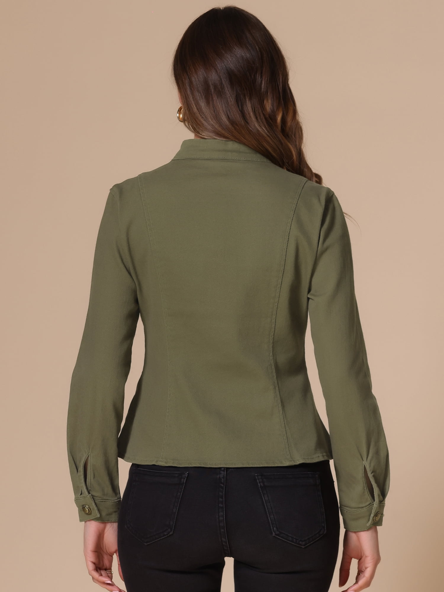 DARING DIVA Women's Classic Stand Collar Denim Jacket XL Green