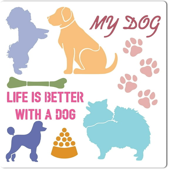 PET Plastic Hollow Out Drawing Painting Stencils Templates Square Dog Pattern 300x300mm