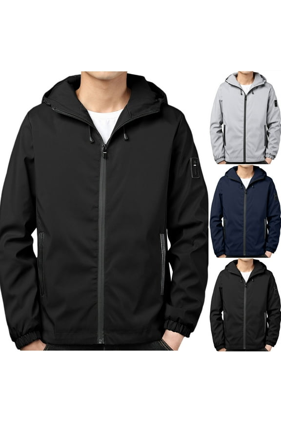 Men's Lightweight Jackets Full Zip Up Light Coat Jacket Casual Windbreaker Jacket with Zip Pockets Today Black,2XL