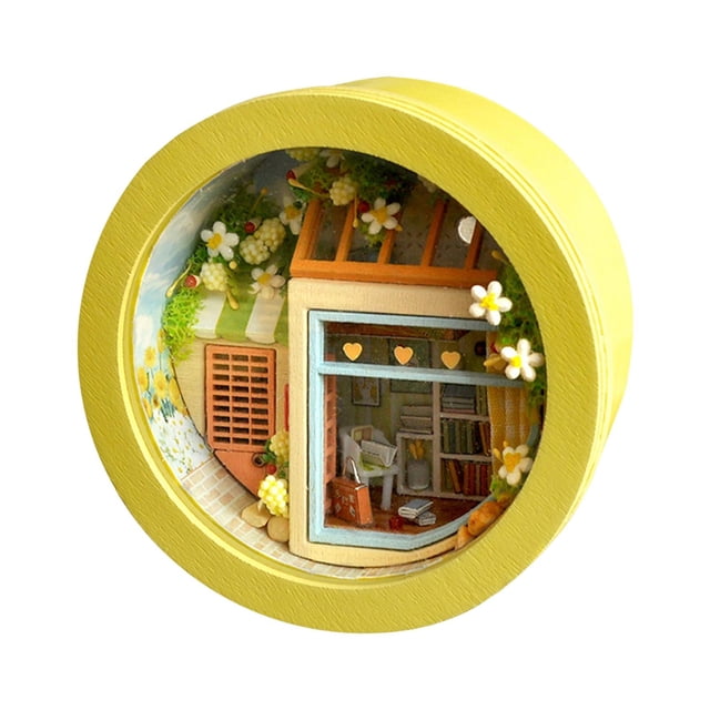 de madera con muebles, regalo elegante, juego de construcción artesanal hecho a mano, casa pequeña Amarillo Zulema Casa de muñecas en miniatura