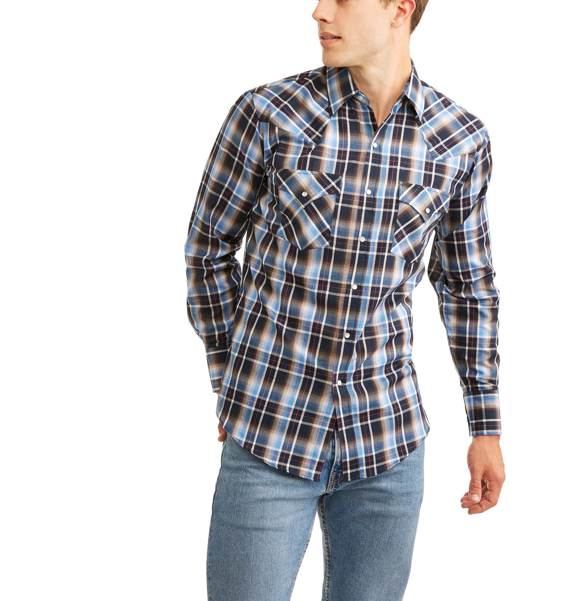 Men's Long Sleeve Basic Snap Western Shirt - Walmart.com