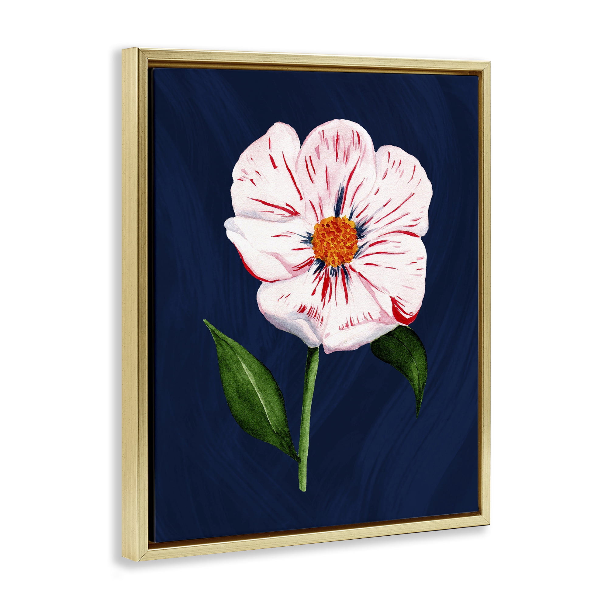 Stupell Industries Single Cherry Blossom Bloom Plants & Flowers Painting Gold Floater Framed Canvas Art Print Wall Art, 17 x 21