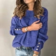 thumbnail image 2 of Turilly Womens Knitted Sweaters Women's Fashion Solid Color Pullover Round Neck Long Sleeve Knitted Sweater Blue 3XL, 2 of 4