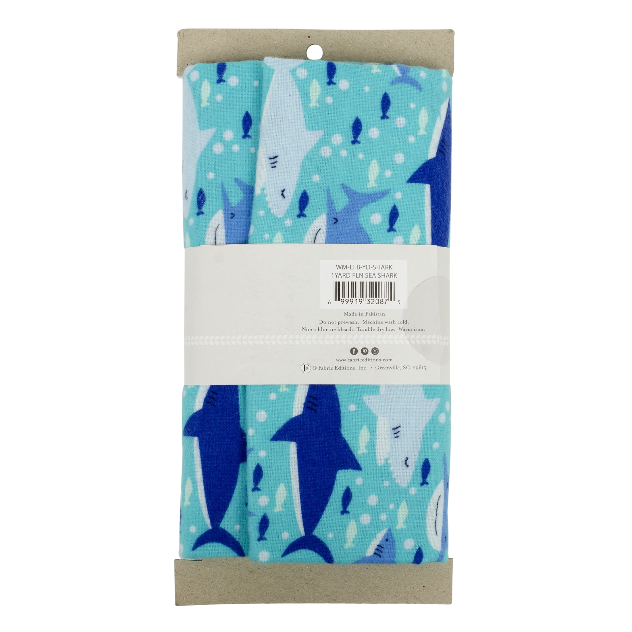 Little Feet Boutique 36"x42" Flannel Shark Precut Sewing & Craft Fabric, Blue 1 Piece