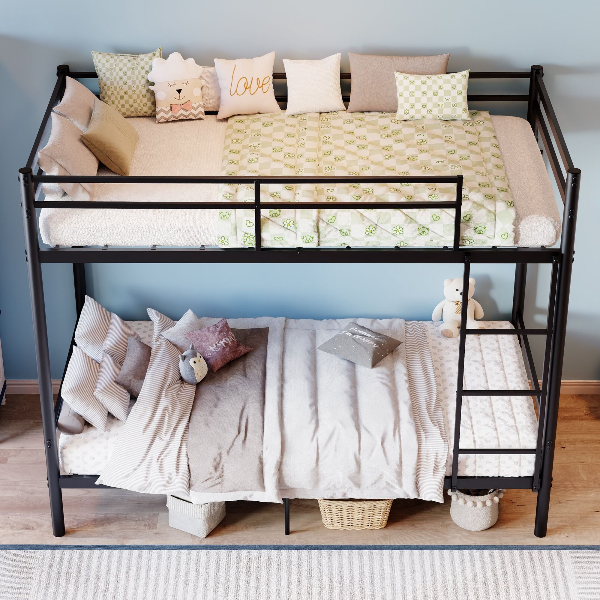 Alvantor Twin over Twin Metal Bunk Bed with 11.3" Guardrails, Ladder, Black