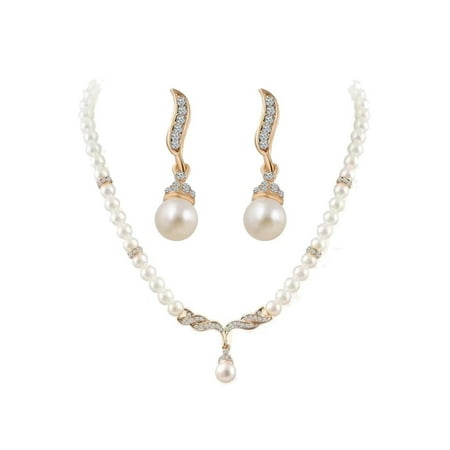 Crystals Angel Wings Pearl Beads Jewelry Choker Pendants Necklaces Earrings Sets