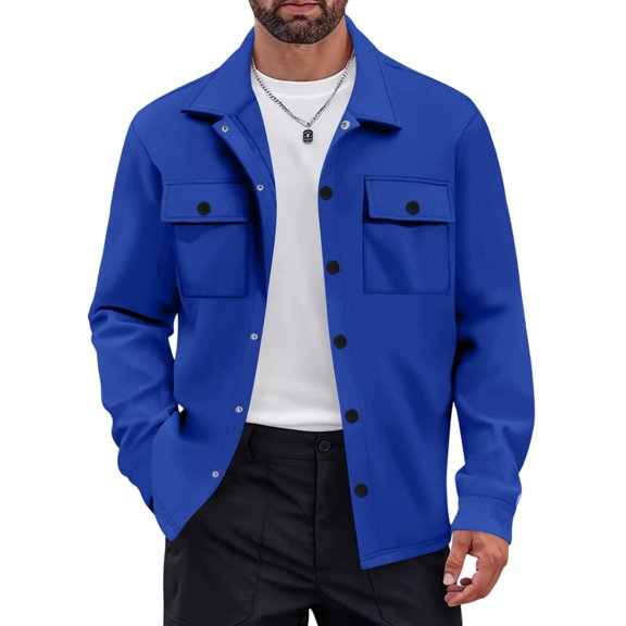 Yungyresw Casual Cargo Jacket Chest Flap Pockets Workwear Jacket Long Sleeve Slim Fit Shirt Jacket Comfortable for Outdoor Work Fishing